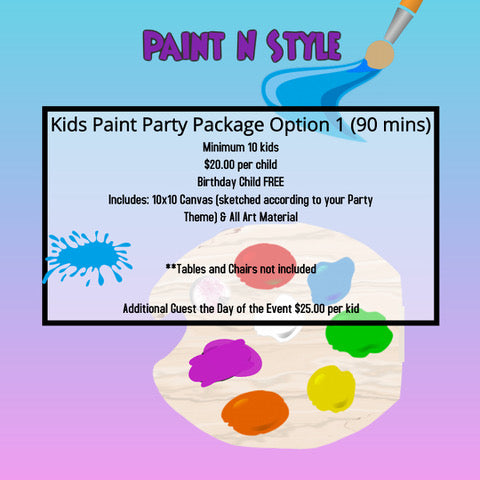 Custom Paint N Style Kids Party Base Package